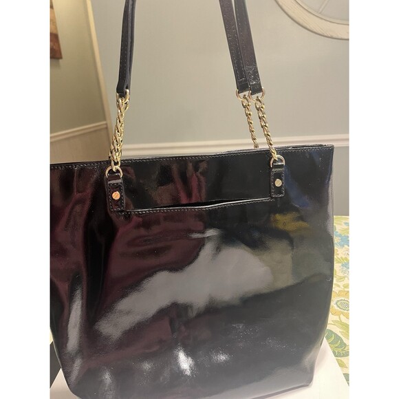 Michael Kors Jet Set Shiny Black Patent Leather Chain Tote Purse Handbag - Picture 2 of 12